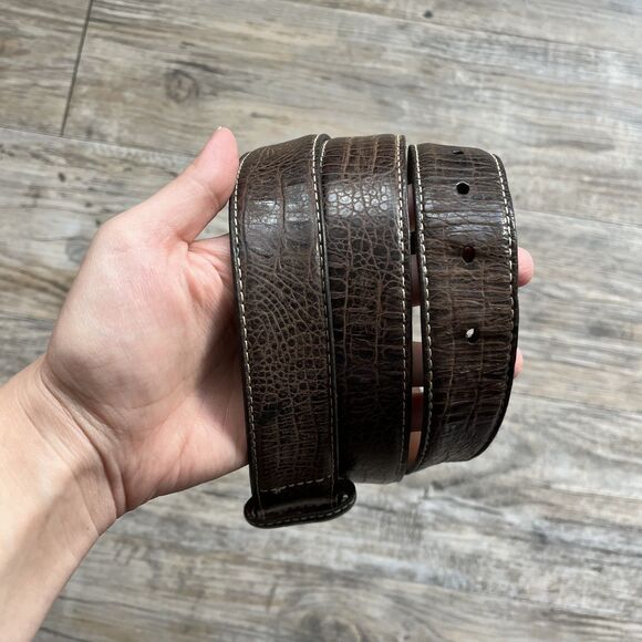 Torino Leather Belt Men's Brown Italian Embossed Calf 44 Silver - Picture 4 of 10